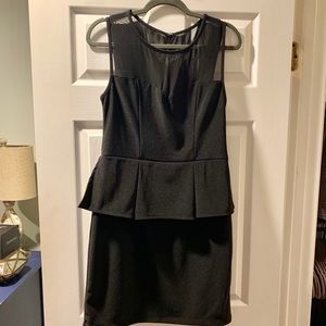 Black peplum cocktail dress, mesh top